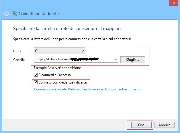 Windows - Connetti unità di rete - OneDrive