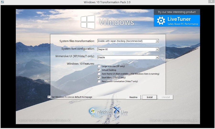 installer windows 10 transformation pack 1.0 xp