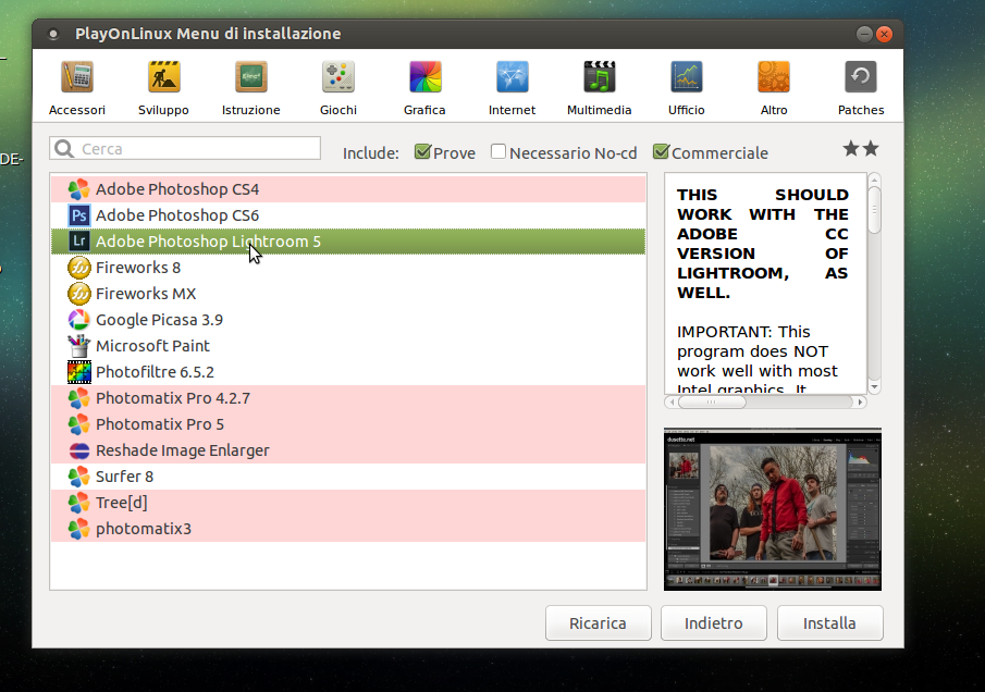 Lighroom PlayOnLinux