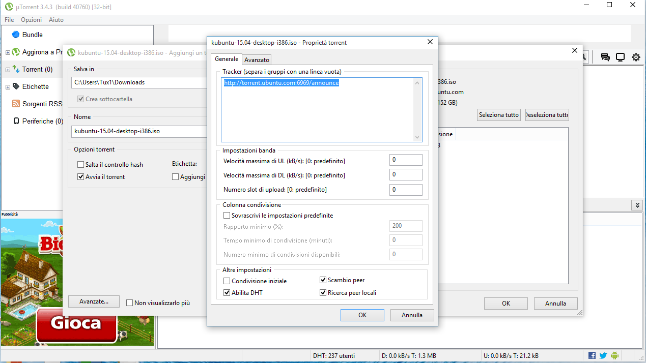 Utorrent aggiunta tracker